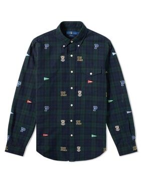 Polo by Ralph Lauren Black and Green Tartan Embroidered Button-Down Shirt NWT
